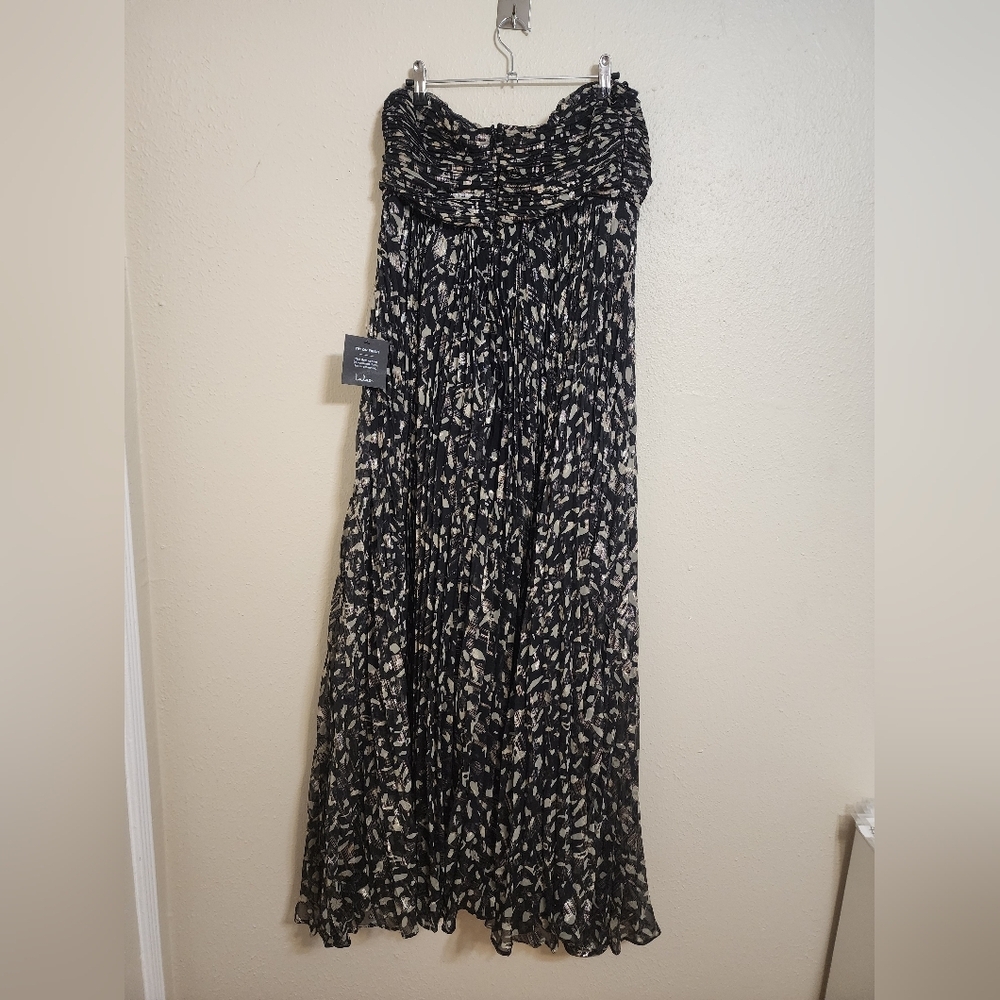 Lulus Lynwen Black Abstract Pleated Strapless Maxi Dress L Wedding Party Formal - Picture 7 of 10